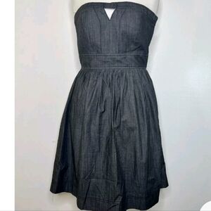 Calvin Klein Strapless‎ Charcoal 50s Style Strapless Midi Denim Dress Pockets